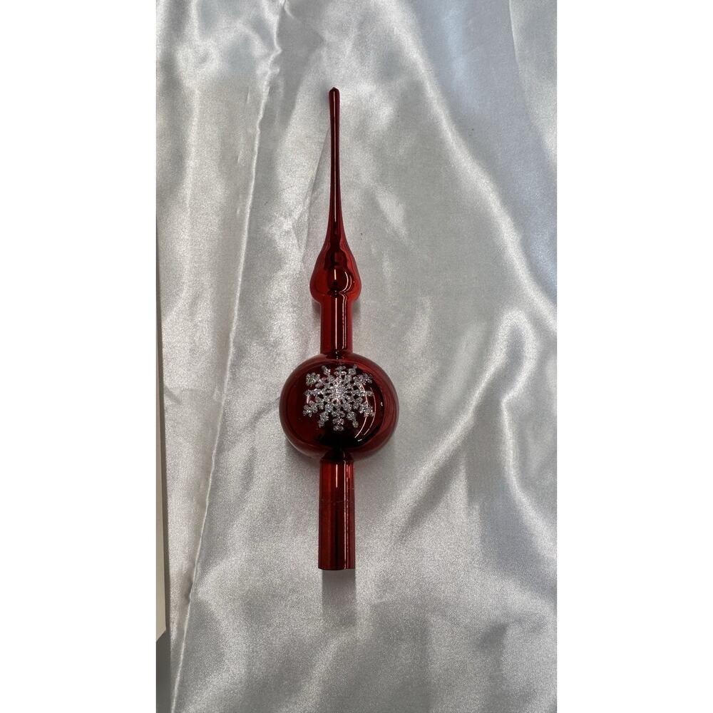 Vintage Christmas Hand Decorated Glass Tree Topper Ornament-Red